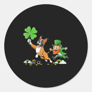 Lustiger Boxerhund Klee St. Patrick's Day Damen He Runder Aufkleber