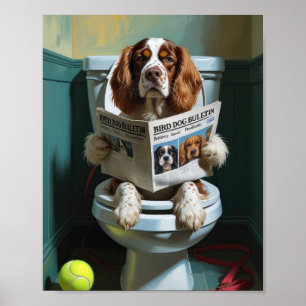 Lustiger Brittany Spaniel Hund auf Toilette sitzen Poster