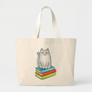 Lustiger Bücherliebhaber Bücherwurm Lesekatze Süße Jumbo Stoffbeutel