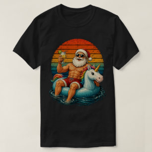 Lustiger Buff-Weihnachtsmann-Einhorn-Schwimmreifen T-Shirt