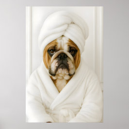 Lustiger Bulldoggen-Badezimmerdruck, Bulldogge im Poster