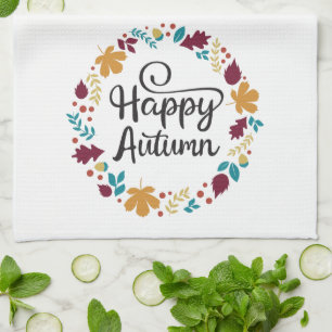 Lustiger bunter glücklicher Herbstkranz Geschirrtuch