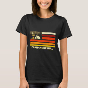 Lustiger Campingliebhaber Retro-Flagge Lagerfeuer T-Shirt