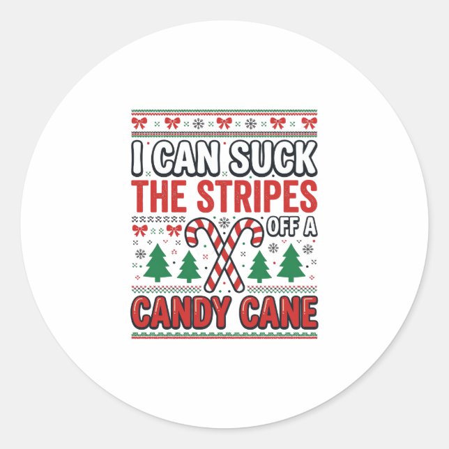 Lustiger Candy Cane Weihnachtspullover Runder Aufkleber (Vorderseite)