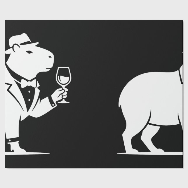 Lustiger Capybara-Weinglas Minimalist Modern Geschenkpapier (Saum)