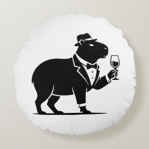 Lustiger Capybara-Weinglas Minimalist Modern Rundes Kissen
