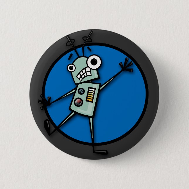 LUSTIGER CARTOON-ART-ROBOTER-GRAFISCHER RUNDER BUTTON (Vorderseite)