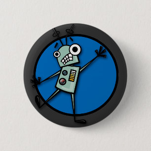 LUSTIGER CARTOON-ART-ROBOTER-GRAFISCHER RUNDER BUTTON