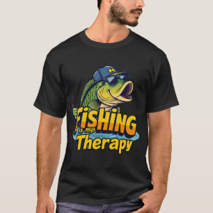 Lustiger Cartoon-Barschangler mit Baseballkappe un T-Shirt