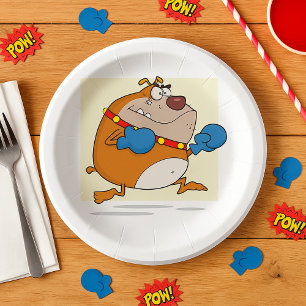 Lustiger Cartoon Bulldogge Boxer Hund Pappteller