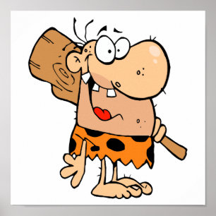 lustiger Cartoon Caveman mit Klub Poster