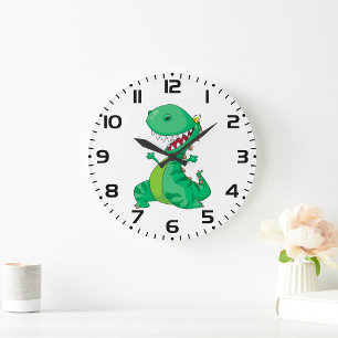 Lustiger Cartoon-Dinosaur brüllender T-Rex Große Wanduhr