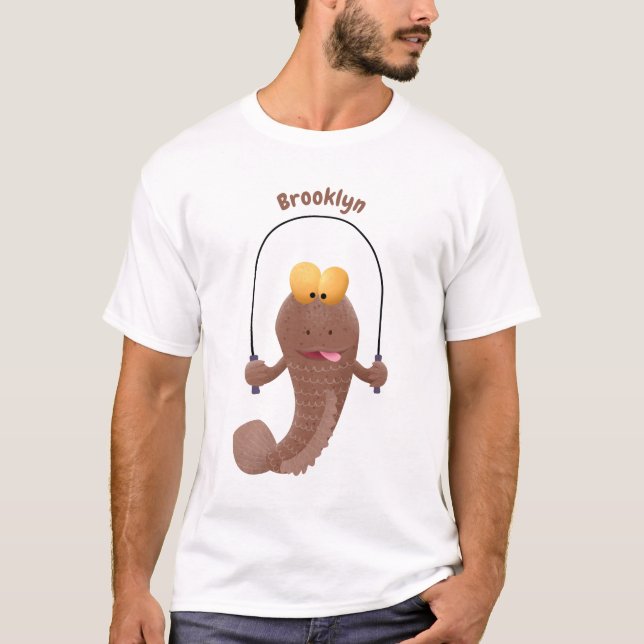 Lustiger Cartoon-Fisch, der über den Schlamm sprin T-Shirt (Vorderseite)