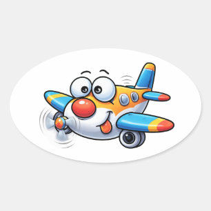 Lustiger Cartoon-Flugzeug-Charakter-Aufkleber Ovaler Aufkleber