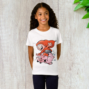 Lustiger Cartoon-Gnom auf einem fliegenden Schwein T-Shirt