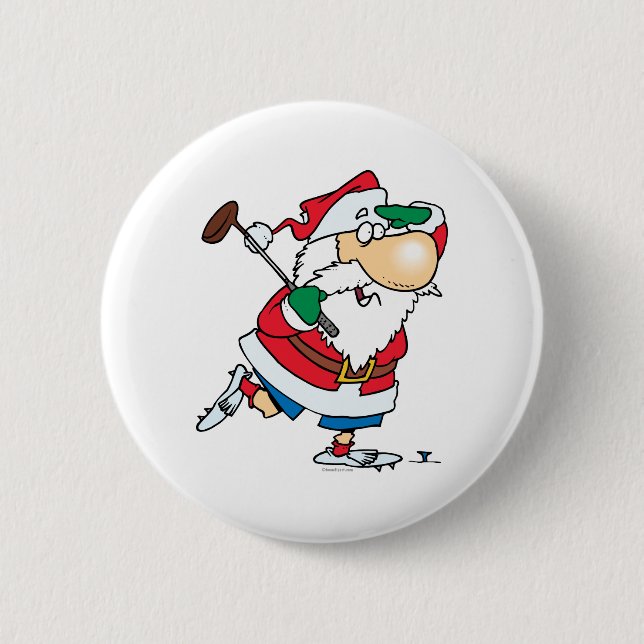 lustiger Cartoon Golfklaus Santa Button (Vorderseite)