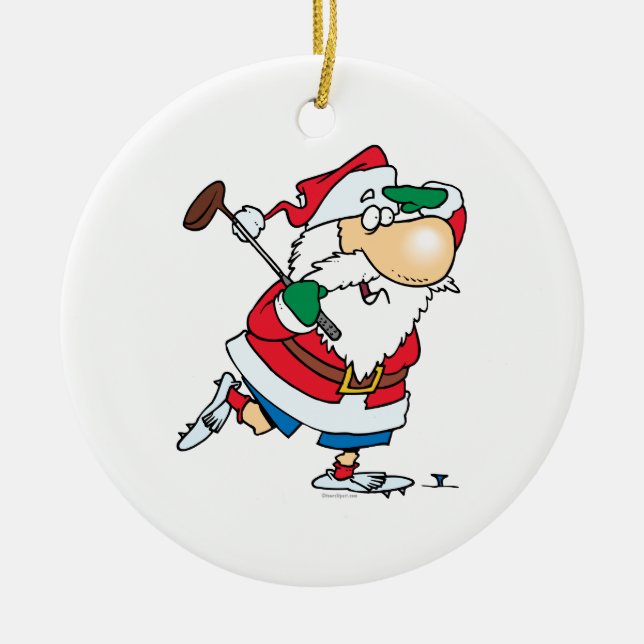 lustiger Cartoon Golfklaus Santa Keramikornament (Vorne)