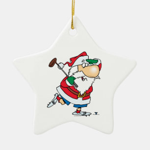 Lustiger Cartoon-Golfspieler Weihnachtsmann Keramikornament