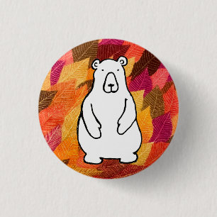 Lustiger Cartoon-Grizzlybär färbt Blätter Button