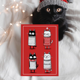 Lustiger Cartoon-Katzenliebhaber roter Meowy Weihn Postkarte