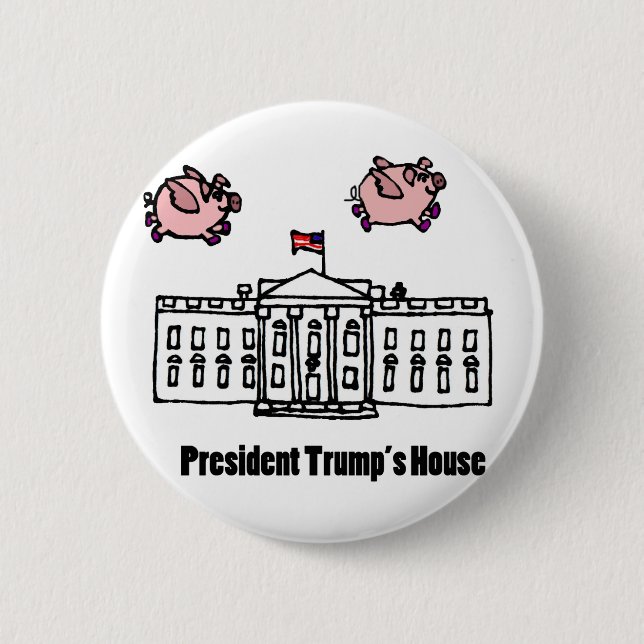 Lustiger Cartoon Präsidenten-Trump When Pigs Fly Button (Vorderseite)