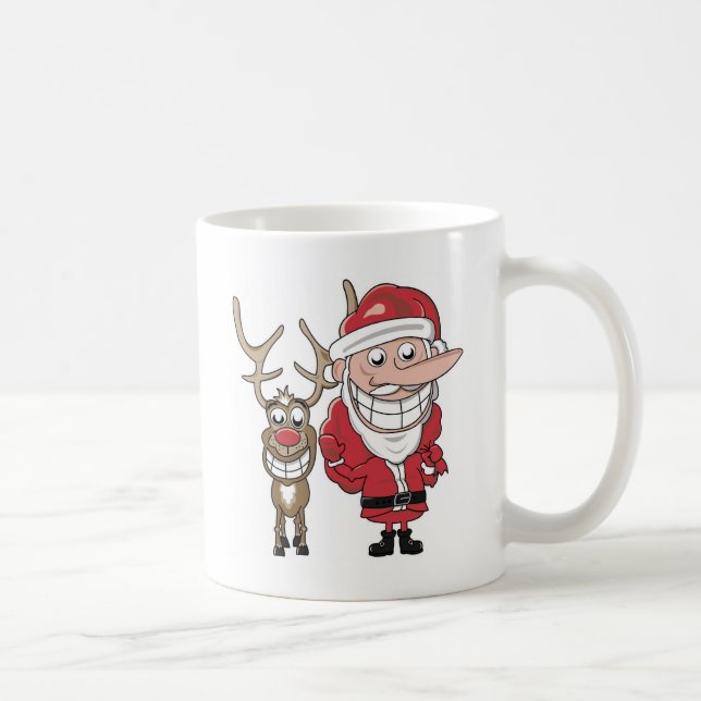 Lustiger Cartoon Sankt und Rudolph Kaffeetasse (Rechts)