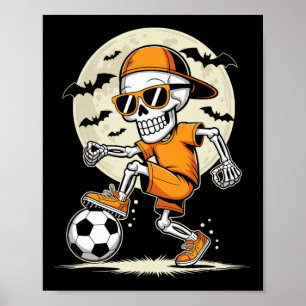 Lustiger Cartoon-Skelett-Halloween-Fußballspieler- Poster