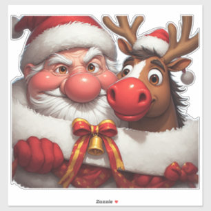 🎅 Lustiger Cartoon-Weihnachtsmann & Rentier-Spaß Aufkleber
