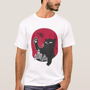 Lustiger Catzilla Riesiger Schwarzer Katze Godzill T-Shirt