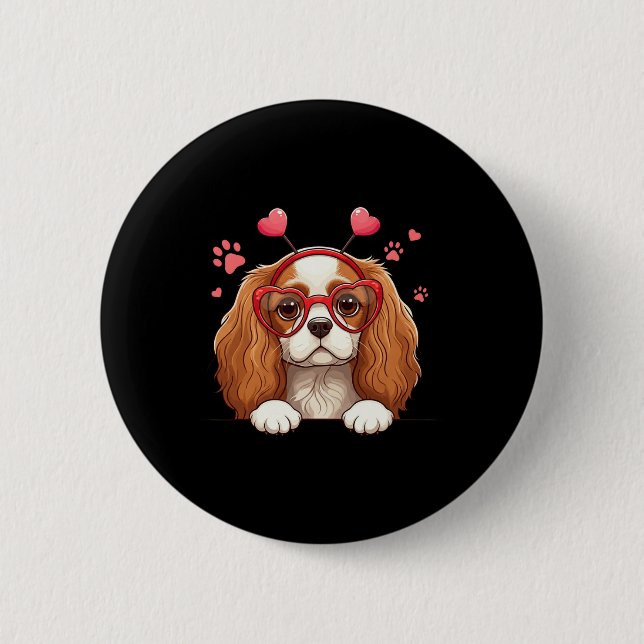 Lustiger Cavalier King Charles Spaniel Herz Kopf V Button (Vorderseite)