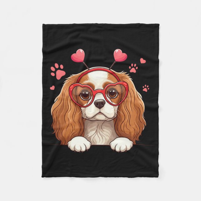 Lustiger Cavalier King Charles Spaniel Herz Kopf V Fleecedecke (Vorderseite)