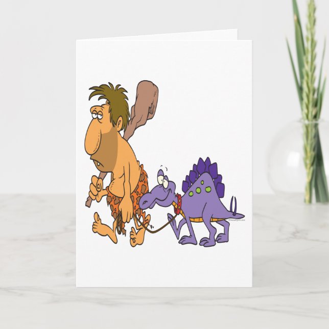 lustiger Caveman und Haustier-Dinosaurier Karte (Vorderseite)