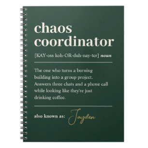 Lustiger Chaos-Koordinator Definition Dunkelgrün Notizblock