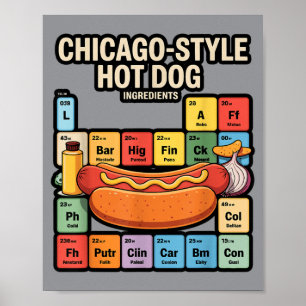 Lustiger Chicago Style Hot Dog Periodensystem-Tisc Poster