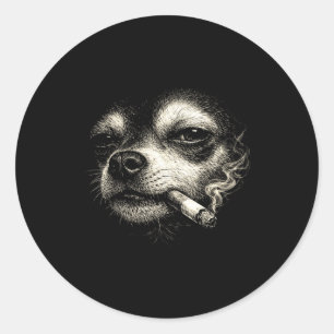 Lustiger Chihuahua-Gesichtsmeme-Hund raucht Zigare Runder Aufkleber