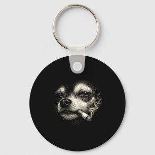 Lustiger Chihuahua-Gesichtsmeme-Hund raucht Zigare Schlüsselanhänger