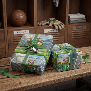 Lustiger Chihuahua-Hund als Fußball-Torhüter Geschenkpapier