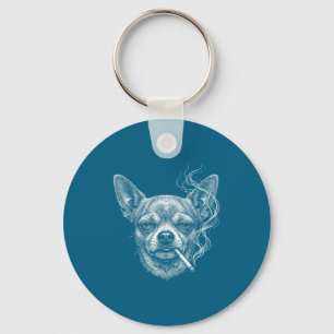 Lustiger Chihuahua-Hund raucht Zigarette Brainrot Schlüsselanhänger
