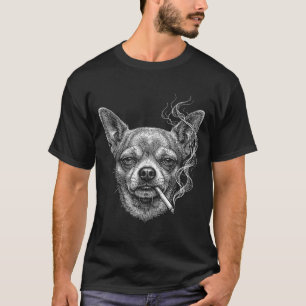 Lustiger Chihuahua-Hund raucht Zigaretten-Gehirnve T-Shirt