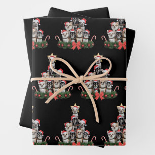 Lustiger Chihuahua-Hund Weihnachtsbaum Xmas Geschenkpapier Set