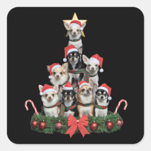 Lustiger Chihuahua-Hund Weihnachtsbaum Xmas  Quadratischer Aufkleber
