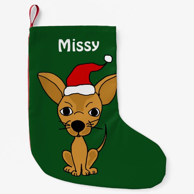 Lustiger Chihuahua im Kleiner Weihnachtsstrumpf (Vorderseite)