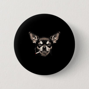 Lustiger Chihuahua-Meme-Hund raucht Zigarette Männ Button