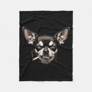 Lustiger Chihuahua-Meme-Hund raucht Zigarette Männ Fleecedecke