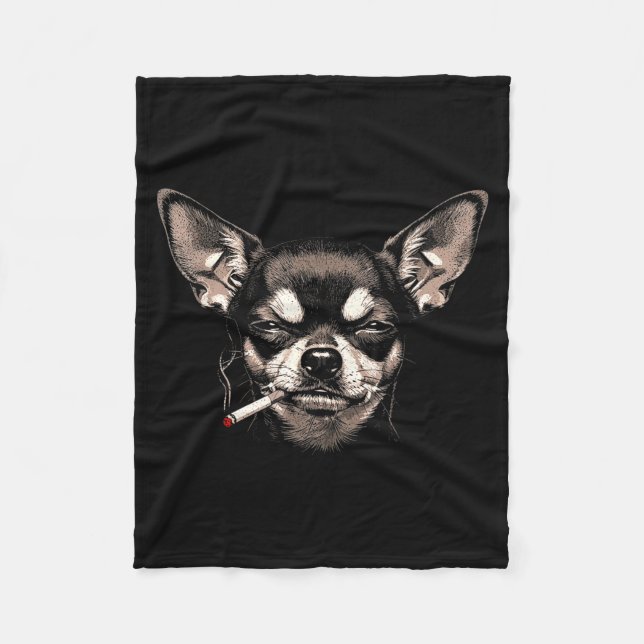 Lustiger Chihuahua-Meme-Hund raucht Zigarette Männ Fleecedecke (Vorderseite)