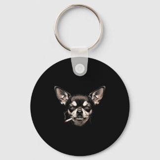 Lustiger Chihuahua-Meme Hund raucht Zigarette Männ Schlüsselanhänger