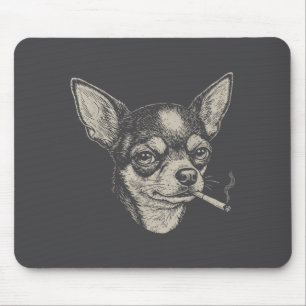 Lustiger Chihuahua-Meme Hund raucht Zigarette Mousepad