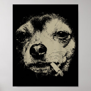 Lustiger Chihuahua-Meme Hund raucht Zigarette Poster