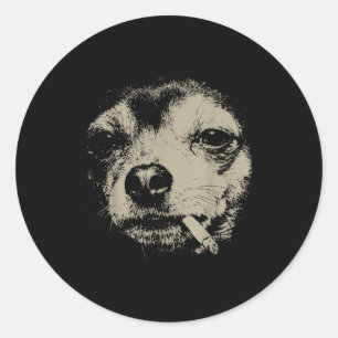 Lustiger Chihuahua-Meme Hund raucht Zigarette Runder Aufkleber