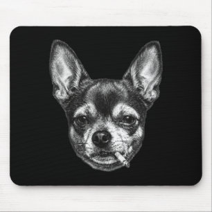 Lustiger Chihuahua-Meme-Hund raucht Zigarette vint Mousepad